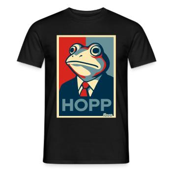 Frosch im Anzug mit Spruch Hopp Parodie - Männer T-Shirt - Schwarz - Vorne - AI Model Male 178 light (178cm)