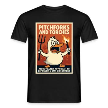 Angry duck with torch and pitchfork - Men's T-Shirt - black - Front - AI Model Male 178 light (178cm)