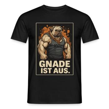Muscular fighting dog with saying mercy is out - Men's T-Shirt - black - Front - AI Model Male 178 light (178cm)
