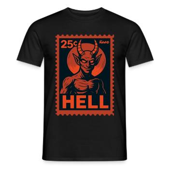 Devil Postage Stamp Hell Motif Retro Look - Men's T-Shirt - black - Front - AI Model Male 178 light (178cm)