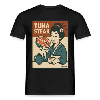 Geisha mit Thunfisch Steak Retro Japan Stil - Männer T-Shirt - Schwarz - Vorne - AI Model Male 178 light (178cm)