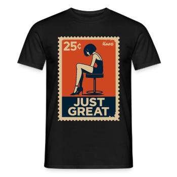 Thoughtful Woman on Stool Retro Look: Na Toll - Men's T-Shirt - black - Front - AI Model Male 178 light (178cm)