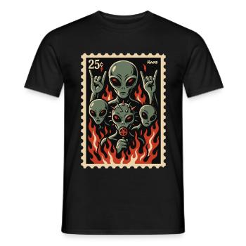 Aliens with mask and fire - Men's T-Shirt - black - Front - AI Model Male 178 light (178cm)