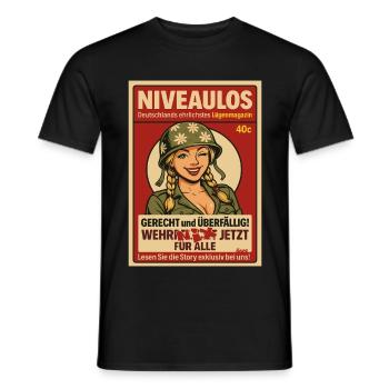 Comicfrau mit Helm im Magazin-Stil - Männer T-Shirt - Schwarz - Vorne - AI Model Male 178 light (178cm)