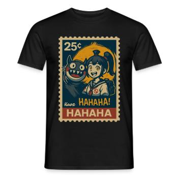 Girl with yokai cat and full moon - Men's T-Shirt - black - Front - AI Model Male 178 light (178cm)