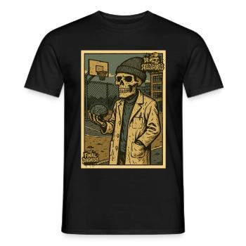 Skeleton with brain on basketball court - Men's T-Shirt - black - Front - AI Model Male 178 light (178cm)
