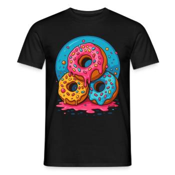 Drei bunte Donuts mit Glasur und Streuseln - Männer T-Shirt - Schwarz - Vorne - AI Model Male 178 light (178cm)