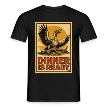 Vulture on carcass with text "Food is ready" - Men's T-Shirt - black - Front - AI Model Male 178 light (178cm)