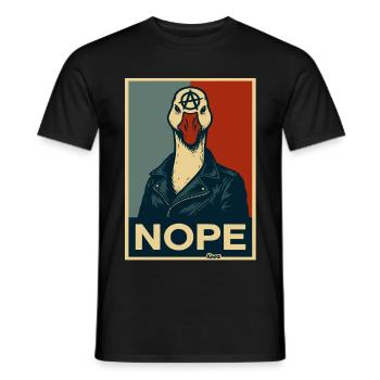 Gans mit Lederjacke sagt Nein - Männer T-Shirt - Schwarz - Vorne - AI Model Male 178 light (178cm)