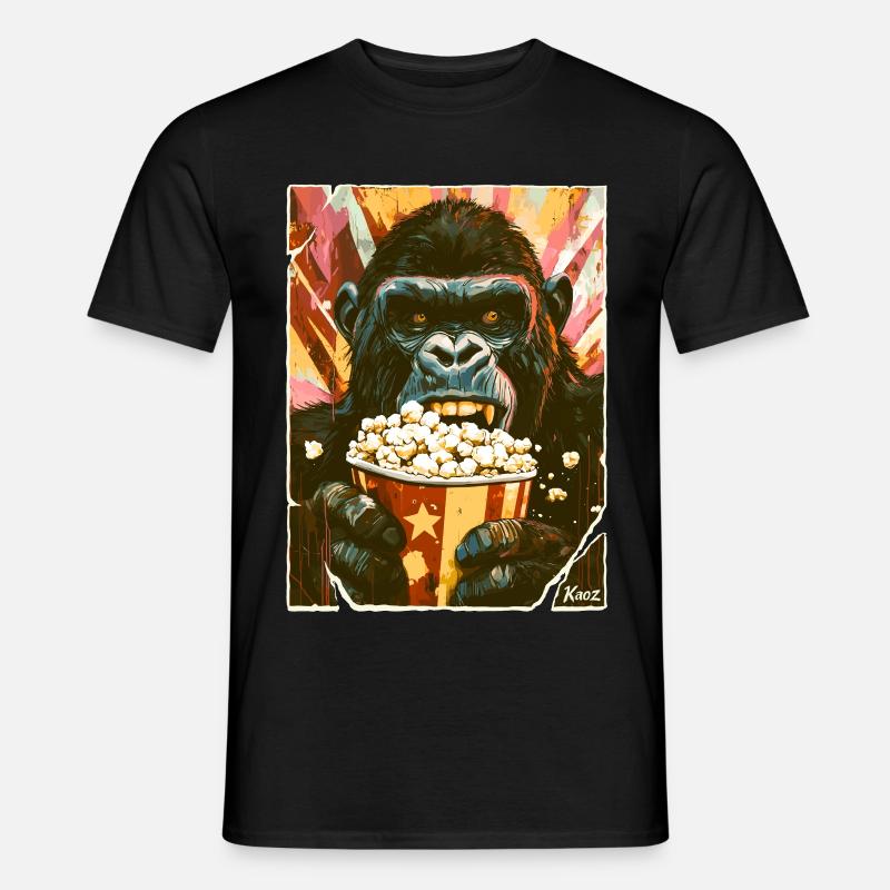 Gorilla mit Popcorn - Männer T-Shirt - Schwarz