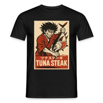 Mann im Kimono mit Thunfisch und Schriftzug „Tuna - Männer T-Shirt - Schwarz - Vorne - AI Model Male 178 light (178cm)