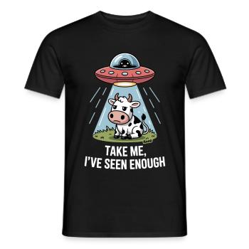 Cow with UFO and Light Beam Alien Abduction - Men's T-Shirt - black - Front - AI Model Male 178 light (178cm)