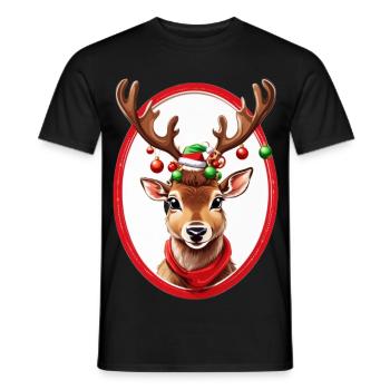 Reindeer with Christmas baubles - Men's T-Shirt - black - Front - AI Model Male 178 light (178cm)
