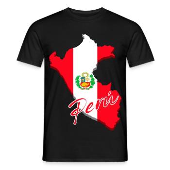 Flag of Peru, map flag of Peru - Men's T-Shirt - black - Front - AI Model Male 178 light (178cm)