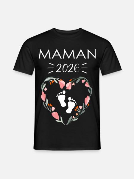 Design Floral Coeur Maman 2026 - T-shirt homme - noir