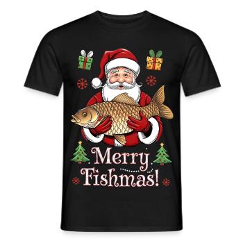 Angler Weihnachtspullover Merry Fishmas Karpfen - Männer T-Shirt - Schwarz - Vorne - AI Model Male 178 light (178cm)