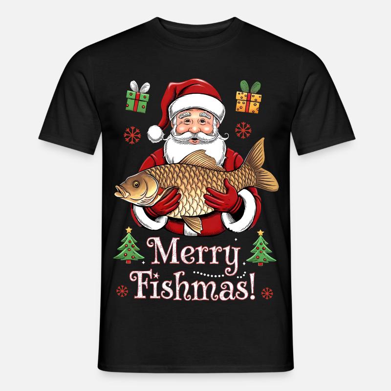 Angler Weihnachtspullover Merry Fishmas Karpfen - Männer T-Shirt - Schwarz