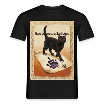 Je t’ai écrit une lettre, chat - T-shirt homme - noir - Devant - AI Model Male 178 light (178cm)