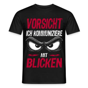 Vorsicht Ich kommuniziere mit Blicken - Männer T-Shirt - Schwarz - Vorne - AI Model Male 178 light (178cm)