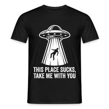 UFO Abduction Text Tee - Men's T-Shirt - black - Front - AI Model Male 178 light (178cm)