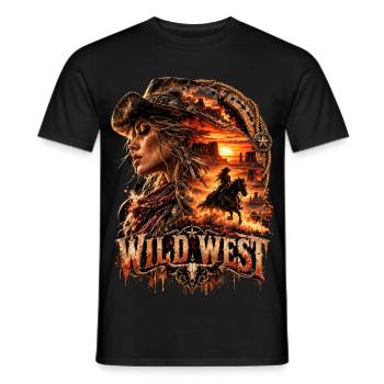 Wildwest Girl im Sonnenuntergang - Männer T-Shirt - Schwarz - Vorne - AI Model Male 178 light (178cm)