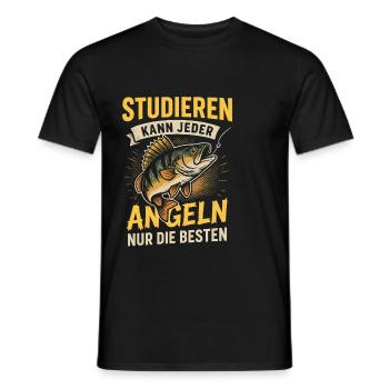 Fishing instead of studying – Funny saying - Men's T-Shirt - black - Front - AI Model Male 178 light (178cm)