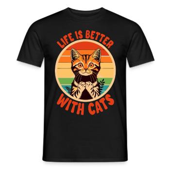 La vie est meilleure avec les chats Animaux Katzen Sprüche - T-shirt homme - noir - Devant - AI Model Male 178 light (178cm)