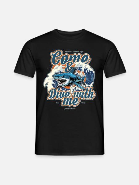 Hai - Komm und tauch mit mir, Tauchen, Aquaholic - Männer T-Shirt - Schwarz