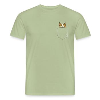 Cat looks out of the shirt pocket Pocket - Men's T-Shirt - sage - Front - AI Model Male 178 light (178cm)