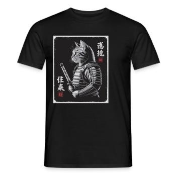 Chat Samouraï en Ukiyo-e japonais - T-shirt homme - noir - Devant - AI Model Male 178 light (178cm)