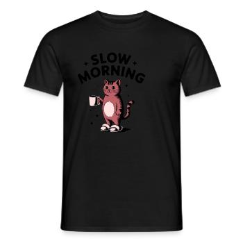 Slow Morning Coffee Cat - Men's T-Shirt - black - Front - AI Model Male 178 light (178cm)