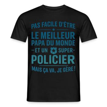 Super Papa Policier cadeau fête des pères Noël - T-shirt homme - noir - Devant - AI Model Male 178 light (178cm)