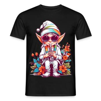 Elf with flute - Men's T-Shirt - black - Front - AI Model Male 178 light (178cm)