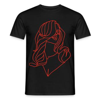Portrait of a woman in red - Men's T-Shirt - black - Front - AI Model Male 178 light (178cm)