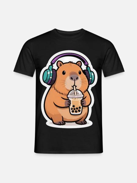 Süßes Capybara Bubble Tea Kawaii Tier Geschenk - Männer T-Shirt - Schwarz