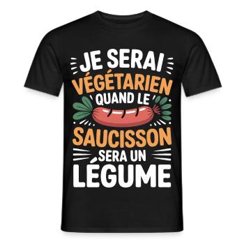 Humour Saucisson – Jamais Végétarien - T-shirt homme - noir - Devant - AI Model Male 178 light (178cm)