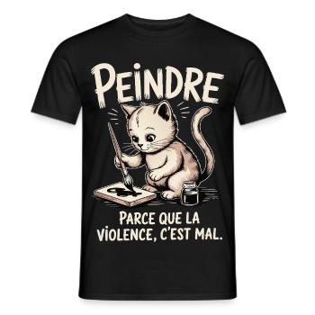 Peindre parce que la violence c'est mal - T-shirt homme - noir - Devant - AI Model Male 178 light (178cm)
