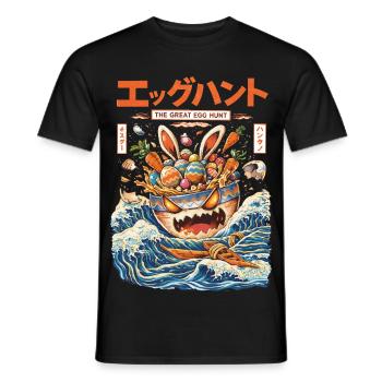 The Great Egg Hunt – Easter Japanese Retro Style - Men's T-Shirt - black - Front - AI Model Male 178 light (178cm)
