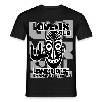 Liebe ist unsere Sprache Grafikmaske - Männer T-Shirt - Schwarz - Vorne - AI Model Male 178 light (178cm)