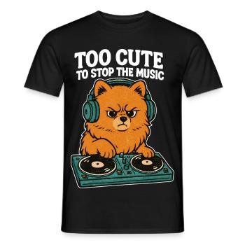 T-shirt DJ Pomeranian Rétro | Trop mignon pour arrêter la musique - T-shirt homme - noir - Devant - AI Model Male 178 light (178cm)