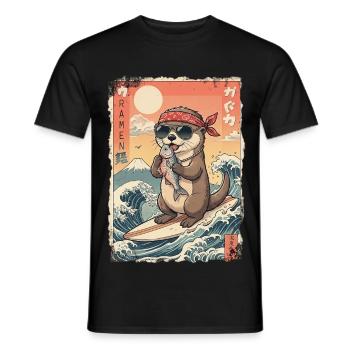 Loutre de surf de Kawaii - T-shirt homme - noir - Devant - AI Model Male 178 light (178cm)