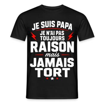 Je suis papa je n'ai jamais tort humour papa  - T-shirt homme - noir - Devant - AI Model Male 178 light (178cm)