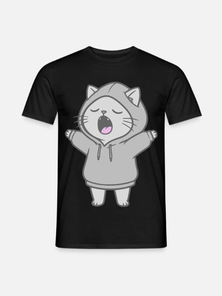 Chat en sweat à capuche - T-shirt homme - noir