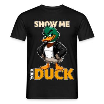Show Me Your Duck Funny Mallard Pun - Men's T-Shirt - black - Front - AI Model Male 178 light (178cm)