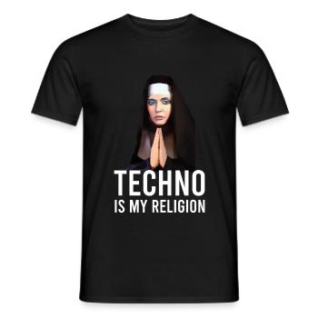 Techno ist meine Religion - Männer T-Shirt - Schwarz - Vorne - AI Model Male 178 light (178cm)