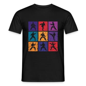 Karate Pop Art – 9 Fighters Retro - Men's T-Shirt - black - Front - AI Model Male 178 light (178cm)