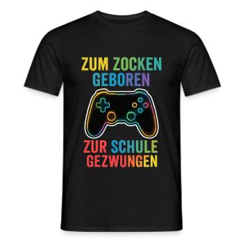 Jouer au lieu d’aller à l’école – manette arc-en-ciel - T-shirt homme - noir - Devant - AI Model Male 178 light (178cm)