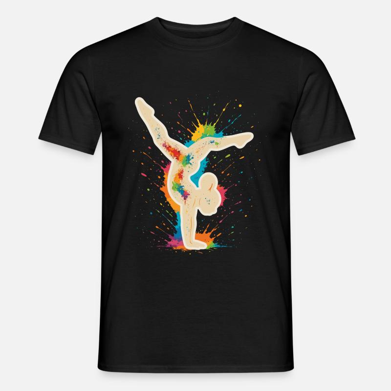 Turnerin Handstand – Buntes Farbklecks Design - Männer T-Shirt - Schwarz