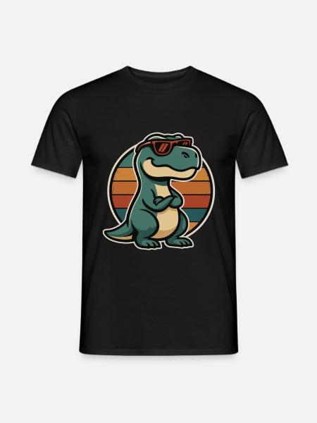 Cooler Dino mit Sonnenbrille – Retro Style - Mænd T-shirt - sort