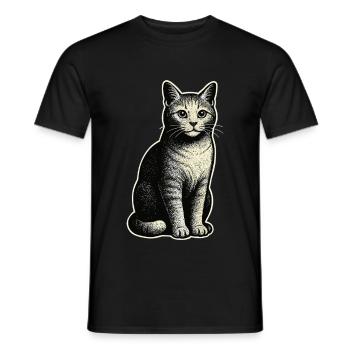 Chat vintage – assis et élégant - T-shirt homme - noir - Devant - AI Model Male 178 light (178cm)